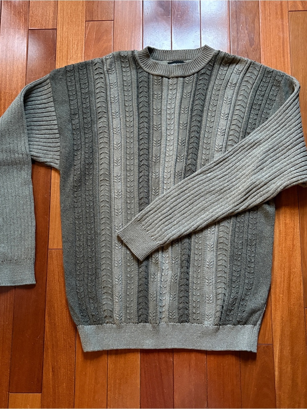 Vtg 90s Claiborne Cotton Striped Cable Knit Sweater Pullover Goblincore Green XL